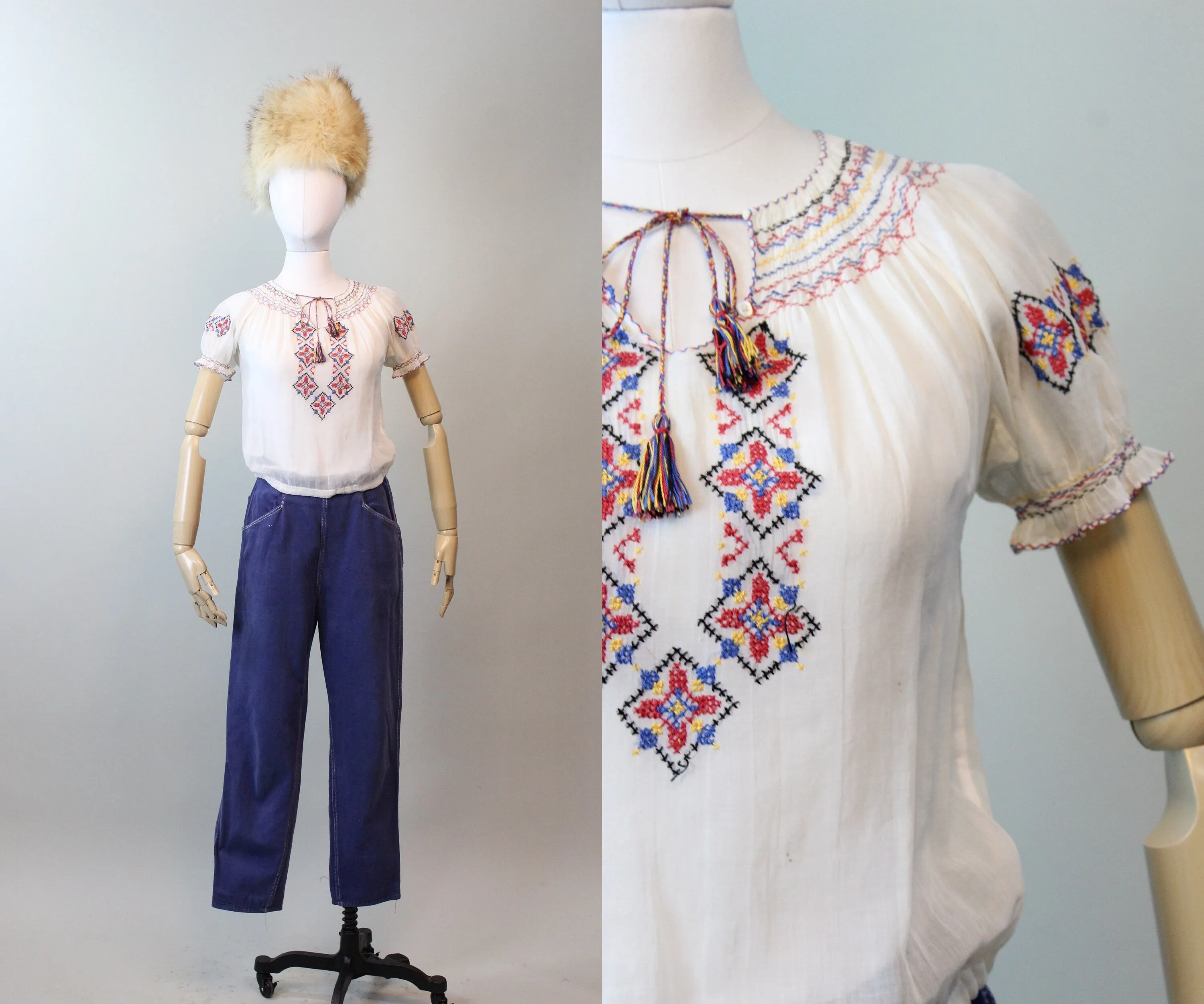 1930s HUNGARIAN embroidered peasant blouse xs small | new spring