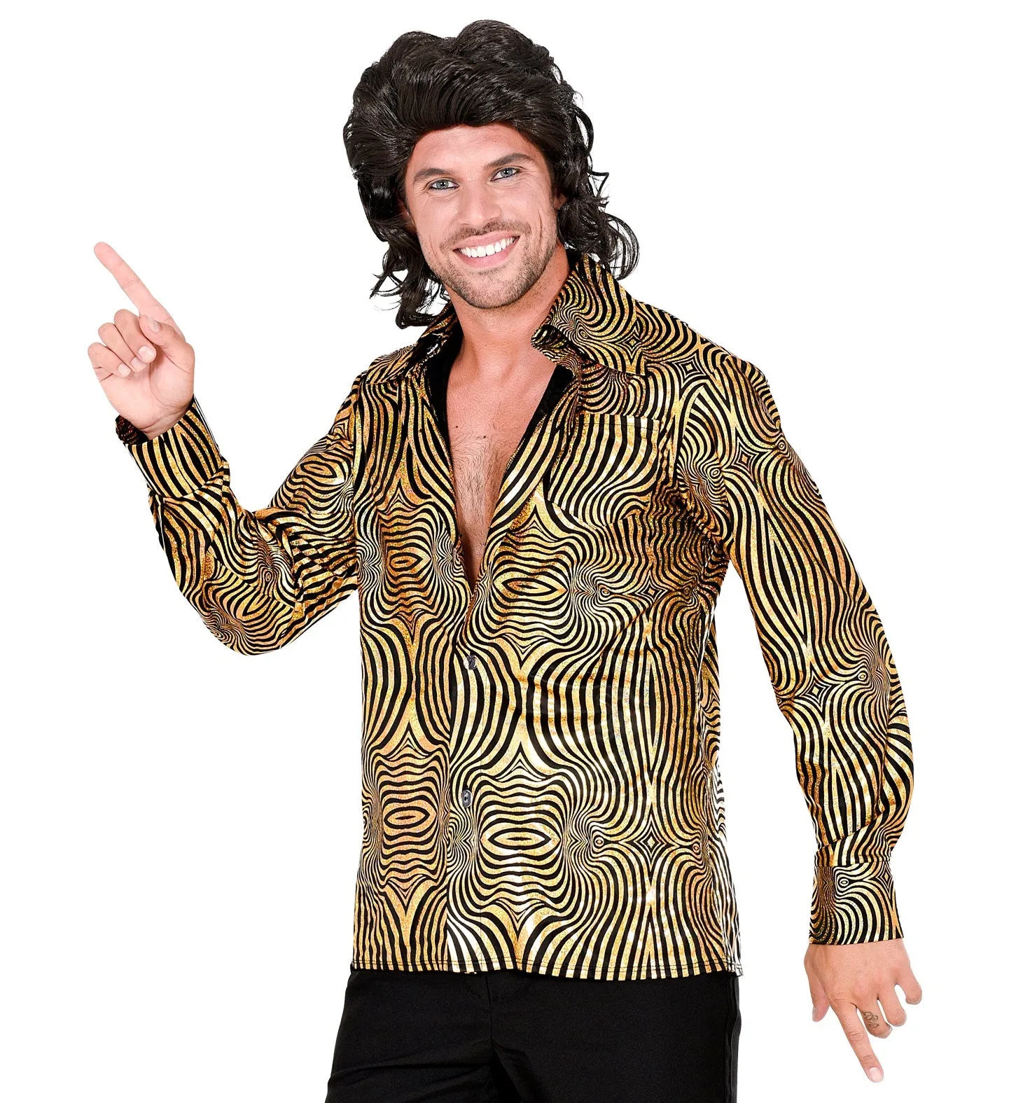 70's Groovy Disco Shirt Gold & Black Men's