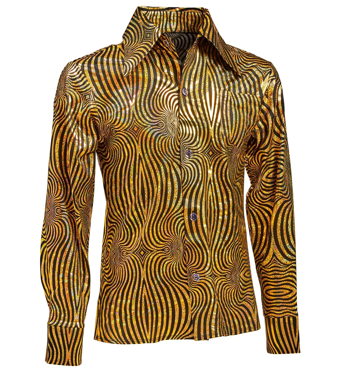 70's Groovy Disco Shirt Gold & Black Men's