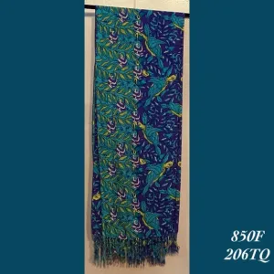 850F - 206TQ , Fringed scarf with turtles