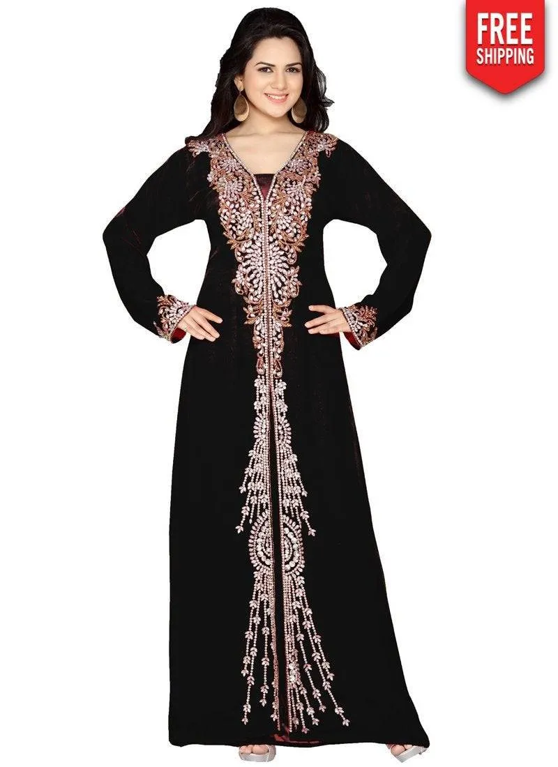 A-line Party Wear Front Slits Kaftan With Panel Work