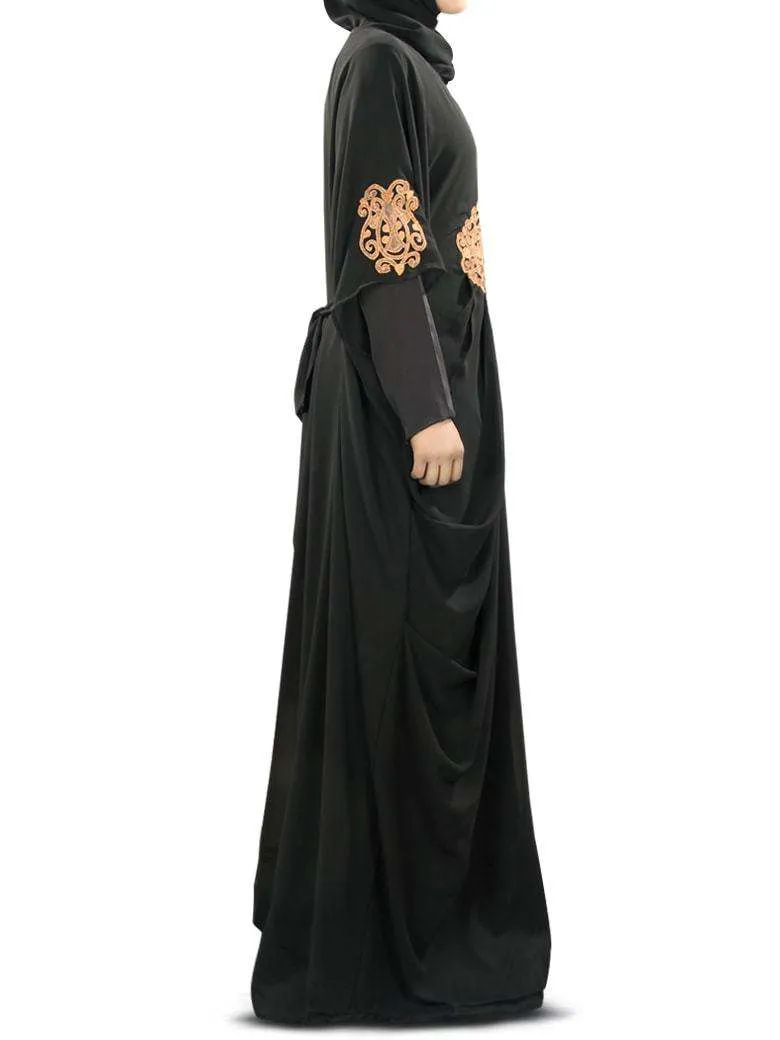 Amara Copper Embroidered Black Kaftan