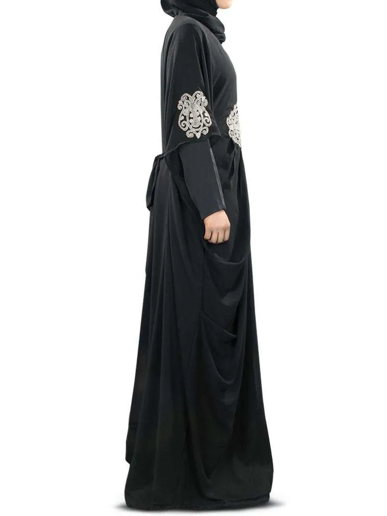 Amara Silver Embroidered Black Kaftan