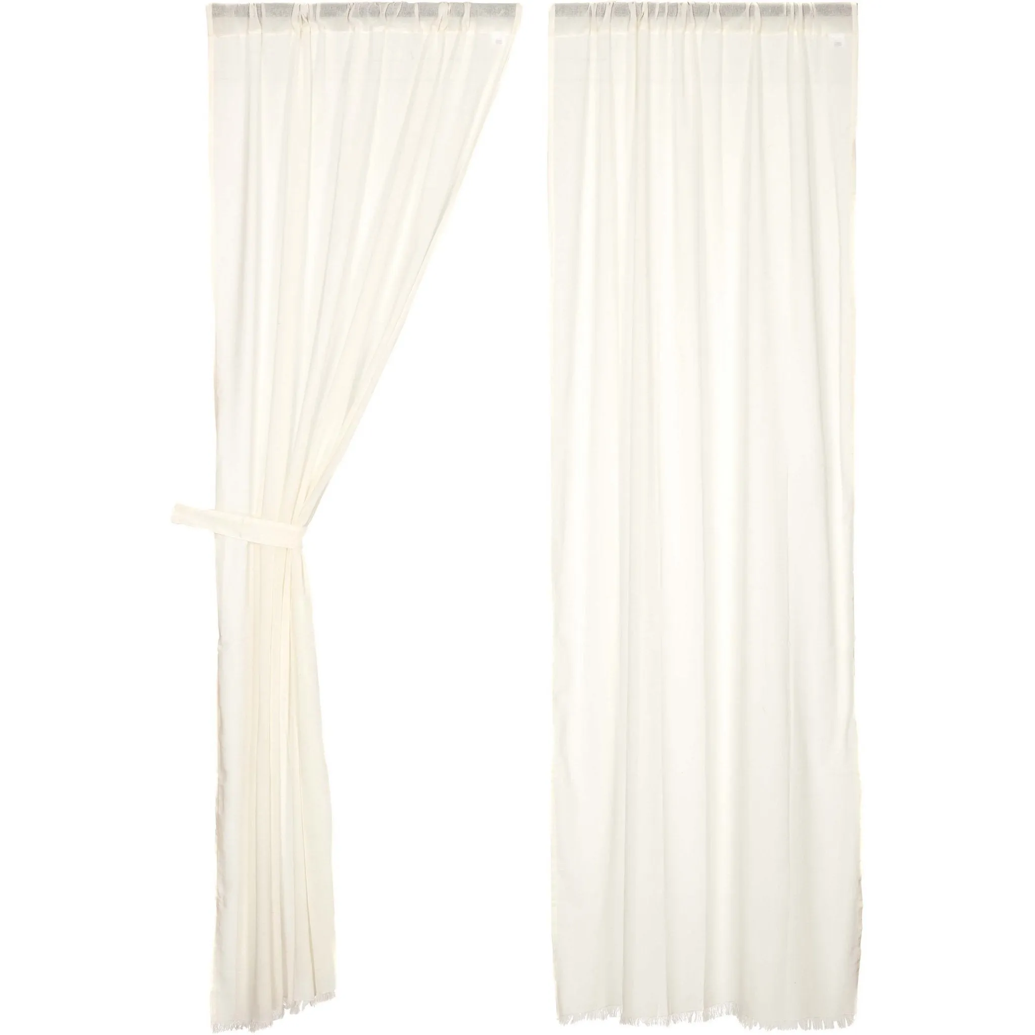 Antique White Fringed Tobacco Cloth Panel Curtains 84"