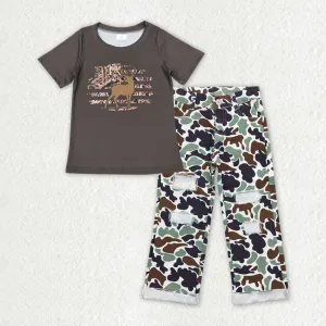 Baby Boys Clothes Deer Hunting Deer Shirt Top Camo Denim Jeans Pants Sets BSPO0395