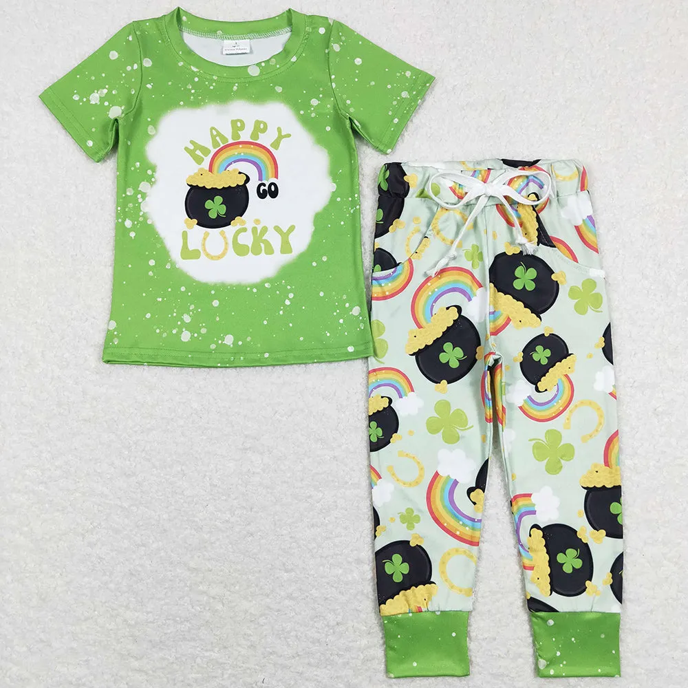 Baby Girls Clothes Happy Lucky Shirts Tops St Patrick Day Bell Pants Sets GSPO1046