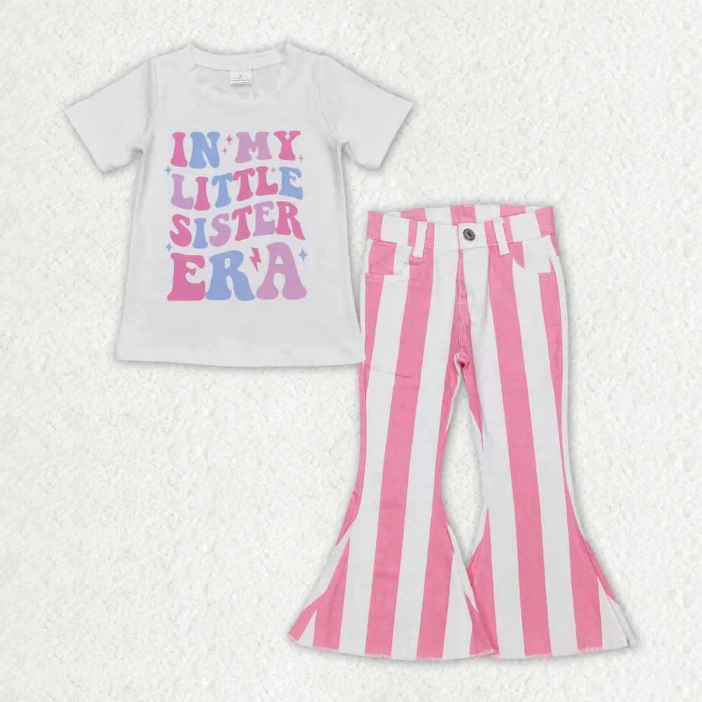 Baby Girls Clothes Little Sister Shirt Top Stripes Denim Jeans Pants Sets GSPO1595