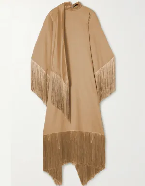 Beige High Neck Style Fringed Kaftans