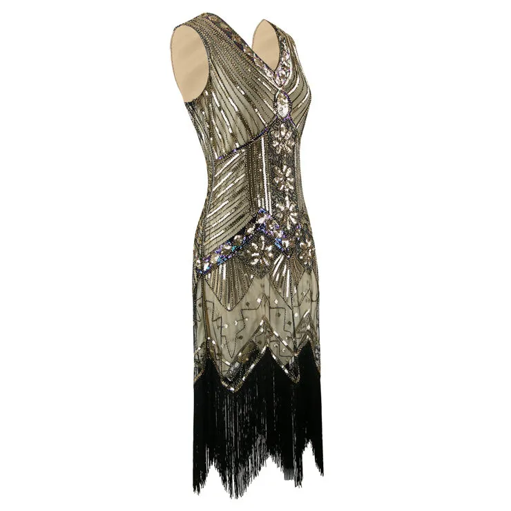 Black and Gold Sequined Gatsby Dress