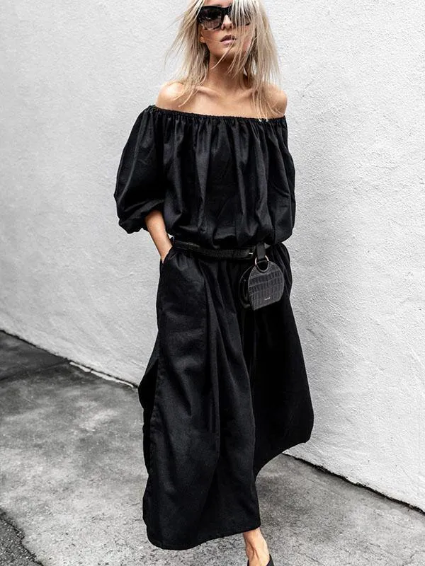 Black Off-Shoulder Loose Long Dress