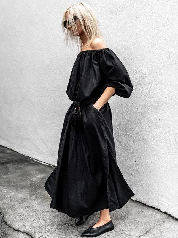 Black Off-Shoulder Loose Long Dress