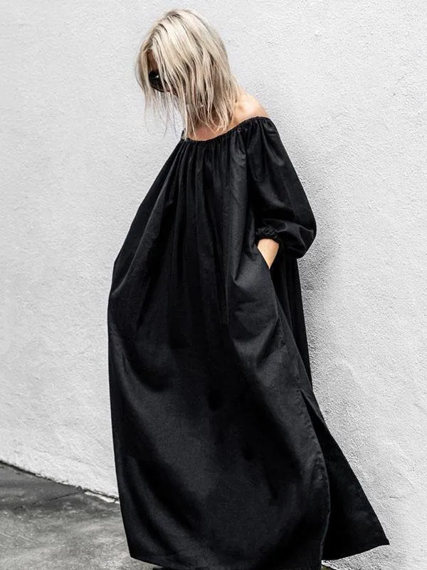 Black Off-Shoulder Loose Long Dress