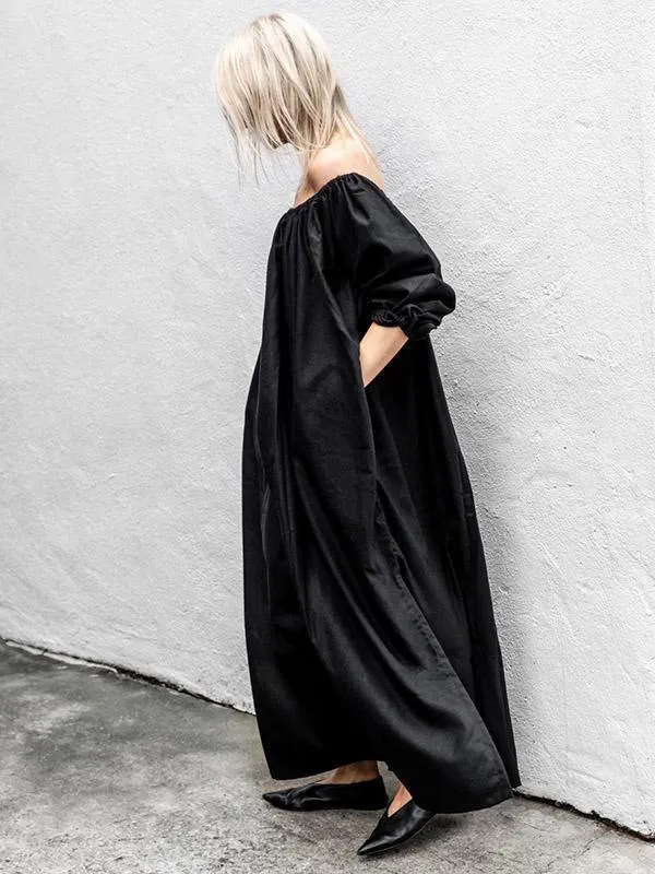 Black Off-Shoulder Loose Long Dress