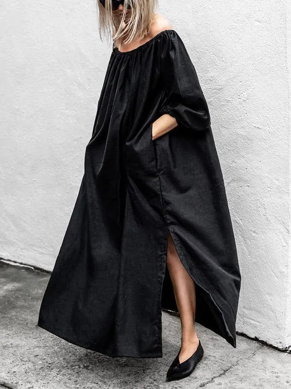 Black Off-Shoulder Loose Long Dress