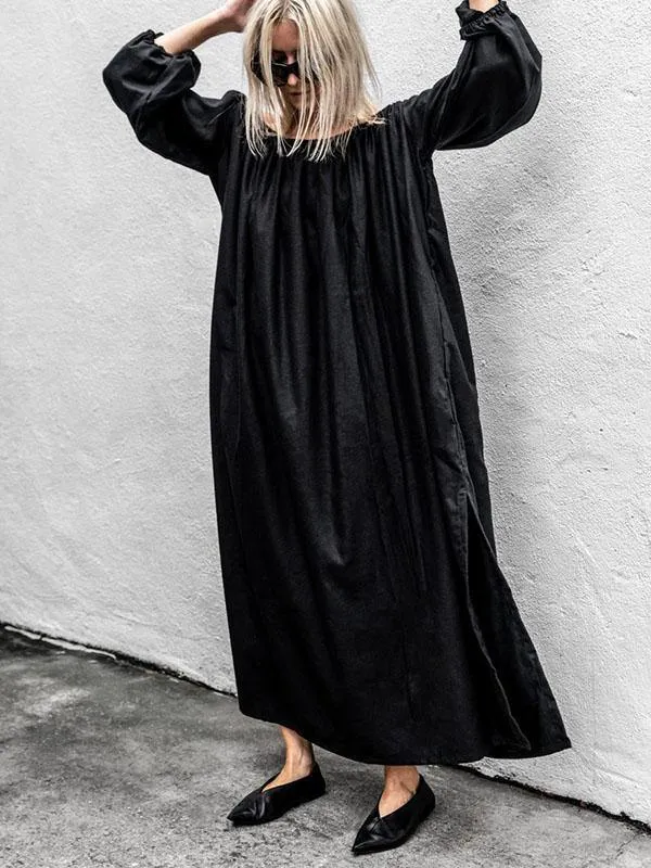 Black Off-Shoulder Loose Long Dress