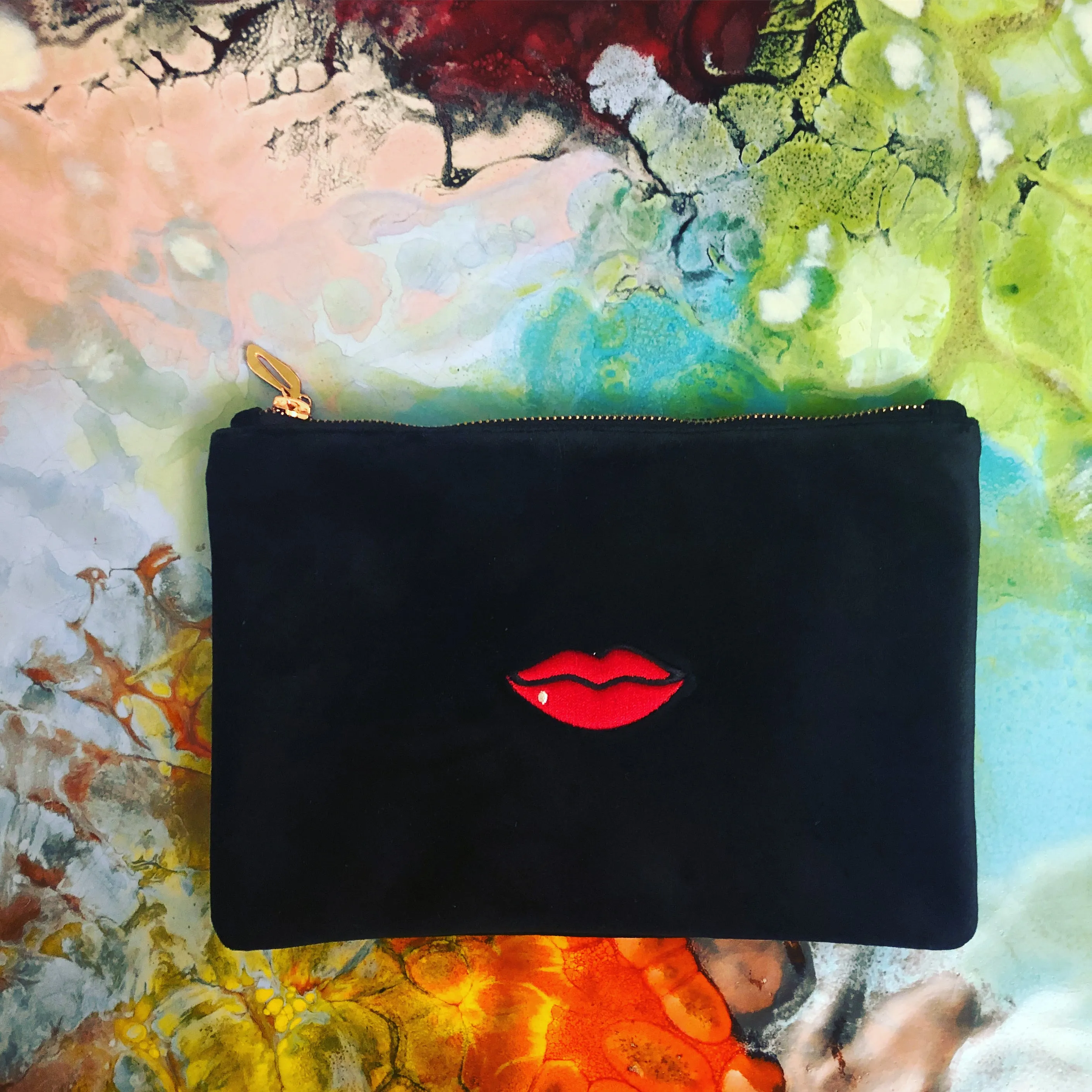 Black Velvet Red Lips Pouch