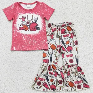 Boutique Girls Clothing Pink Cute Girls Outfits Short Sleeve Bell Pants Set GSPO0295