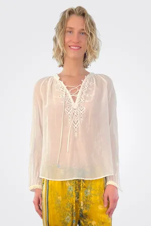 Brigitte Eyelet Peasant Top - Antique White