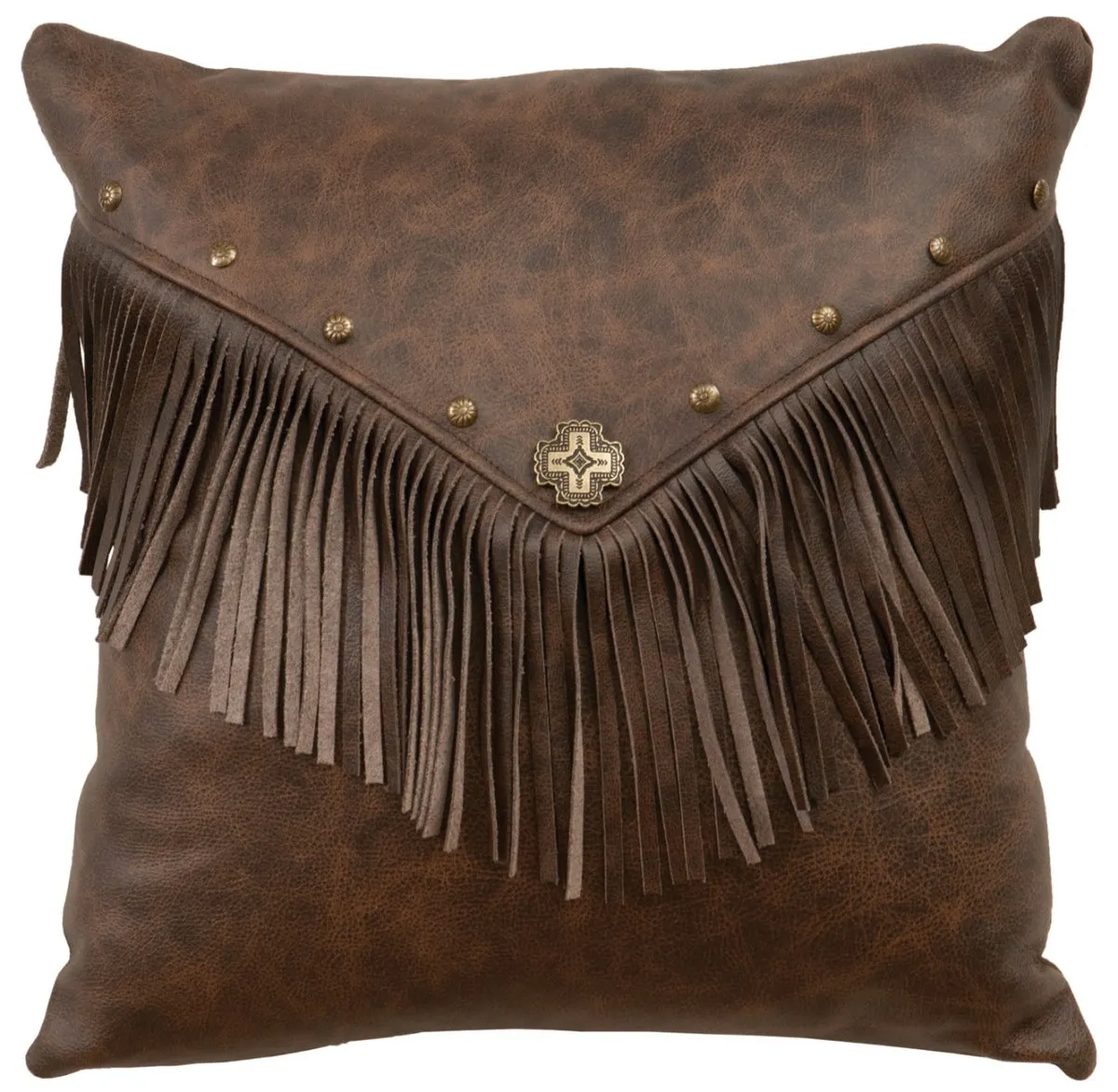 Brown Fringed Texas Leather Pillow