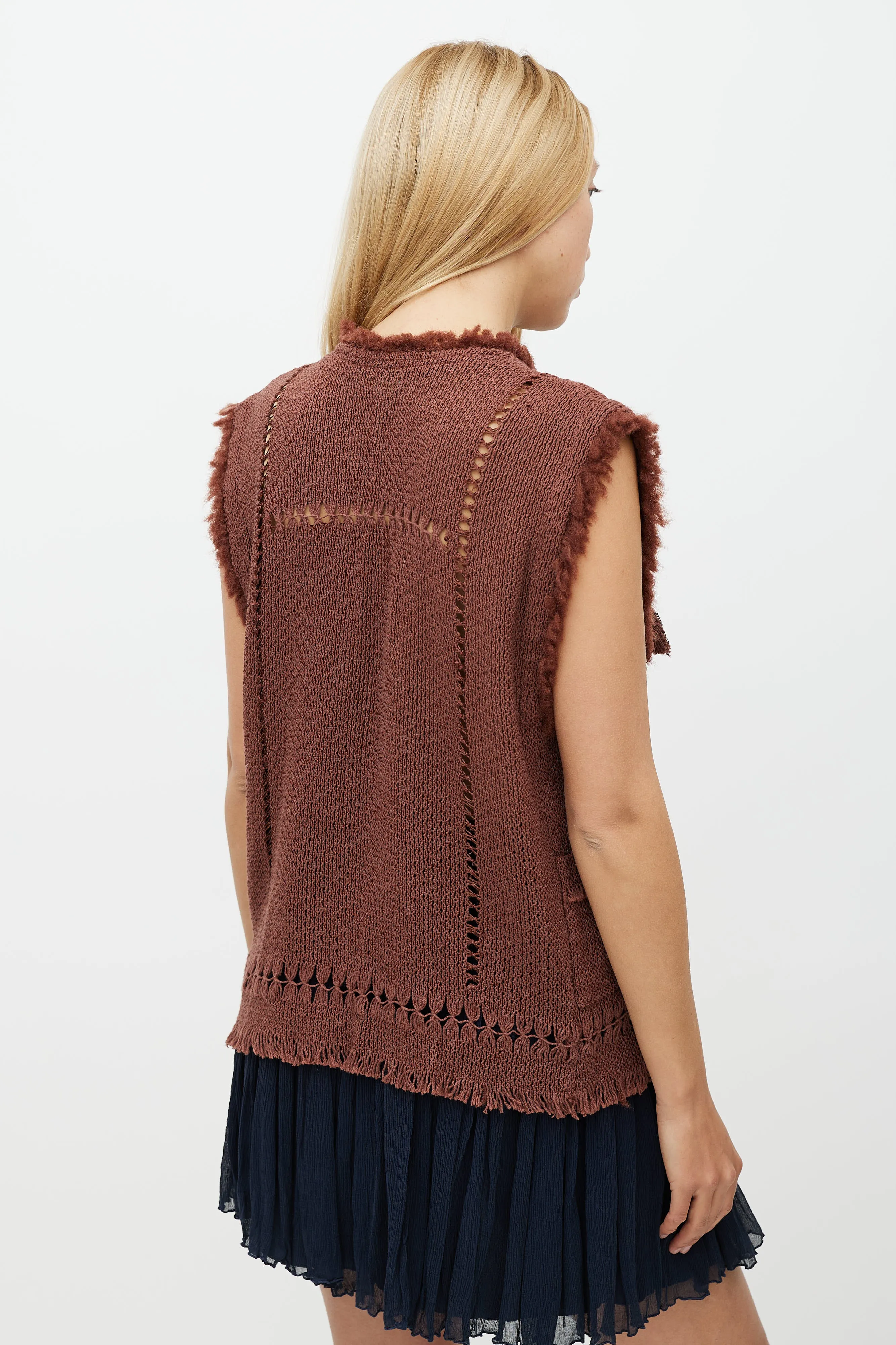 Brown Knit Tassel Vest