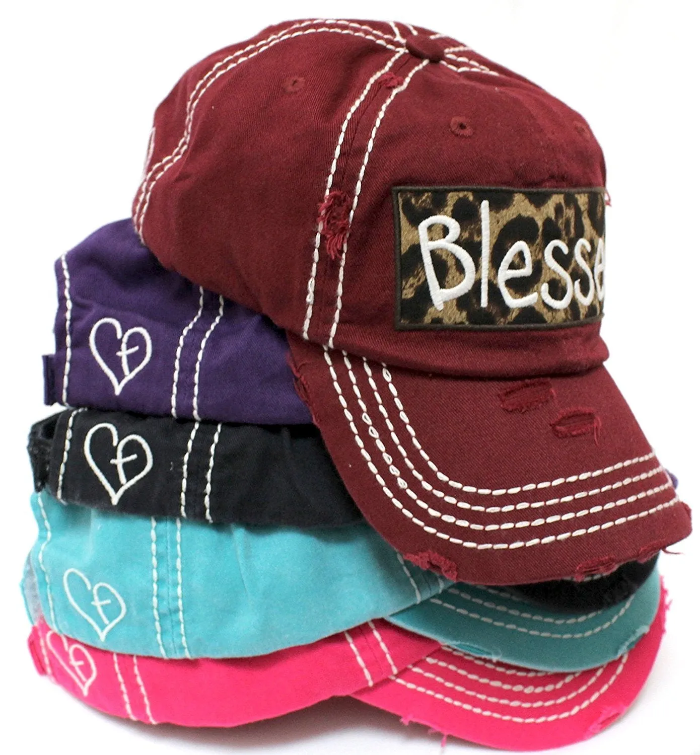 BURGUNDY "BLESSED" Leopard Patch Embroidery Vintage Hat