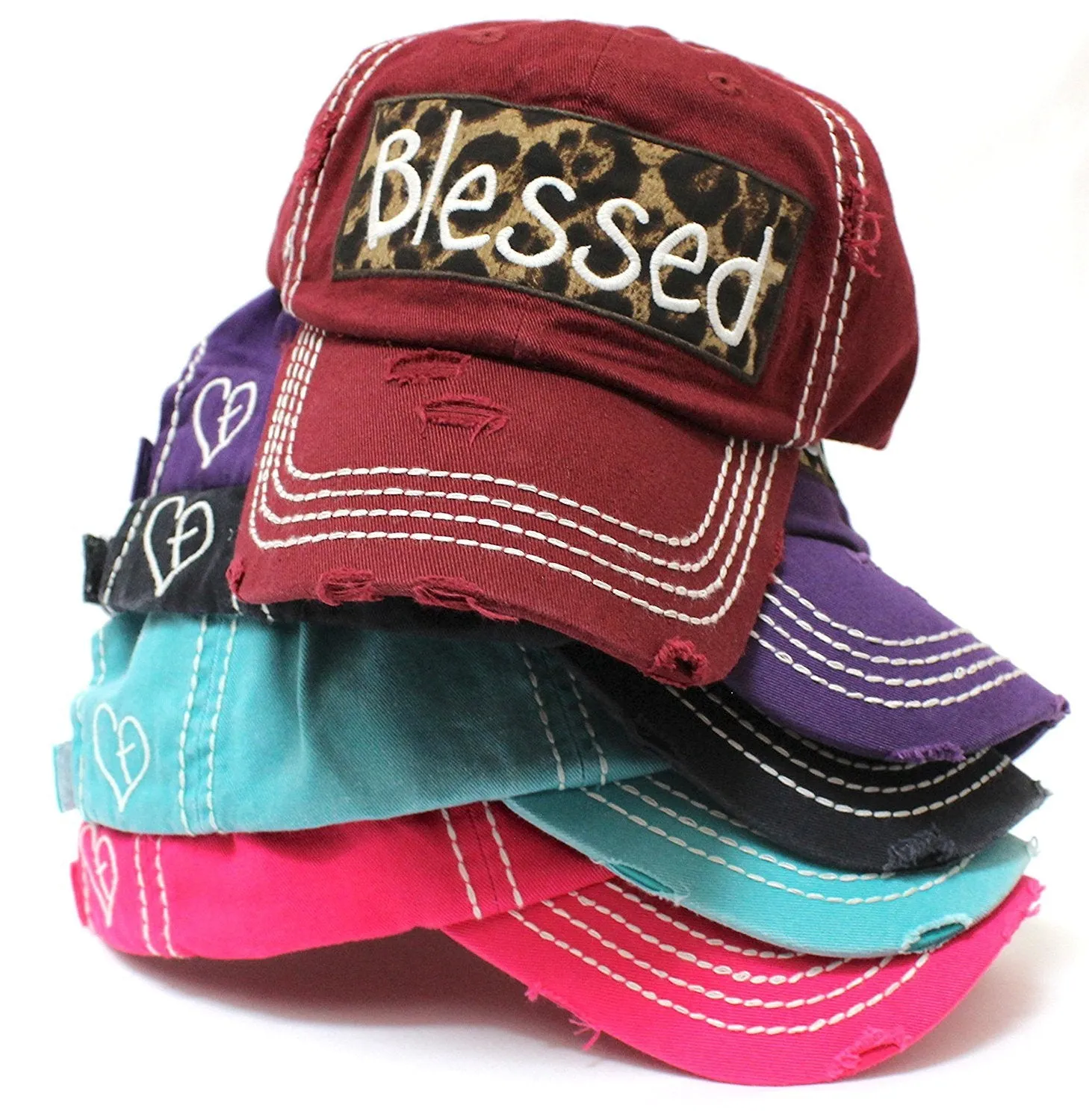 BURGUNDY "BLESSED" Leopard Patch Embroidery Vintage Hat