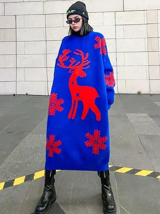 Christmas Elk Snowflake Sweater Dress