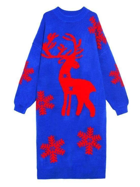 Christmas Elk Snowflake Sweater Dress