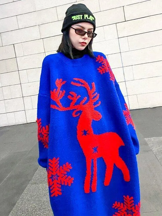 Christmas Elk Snowflake Sweater Dress