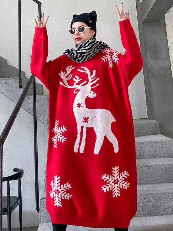 Christmas Elk Snowflake Sweater Dress