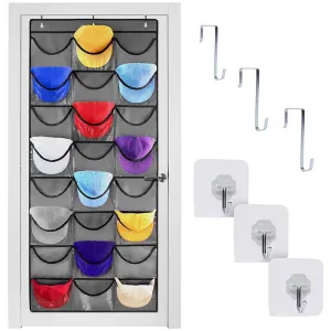 classic Tiitstoy 24 Pockets Hat Rack for Baseball Caps, Baseball Hat Organizer for Wall/Over The Door, Caps Hat Holder Hanger for Closet with Large Clear Pockets & 3 Hooks, Hat