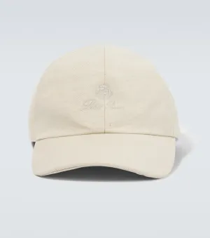 Cotton and linen baseball cap with Loro Piana logo, beige