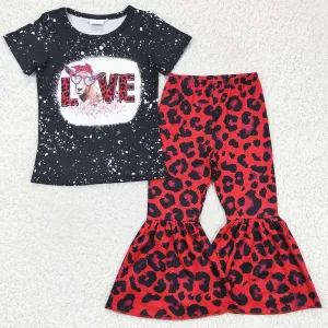 Cow Print Baby Girl Clothes Love Valentine's Day Girls Bell Bottom Outfits GSPO0288