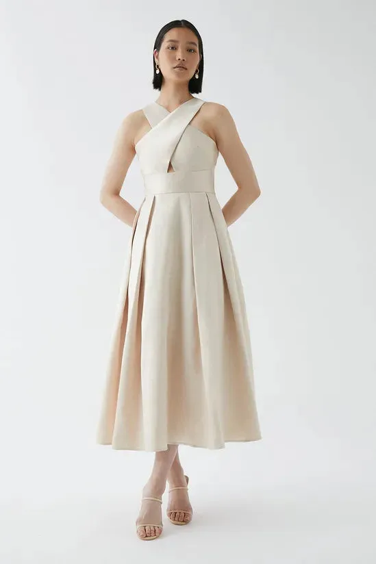 Cross Neck Twill Bridesmaids Dress