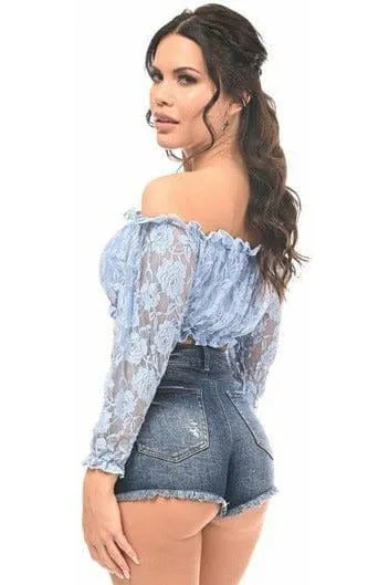 Daisy Corsets Lt Blue Lined Lace Long Sleeve Peasant Top