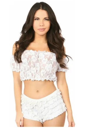 Daisy Corsets White Sheer Lace Short Sleeve Peasant Top