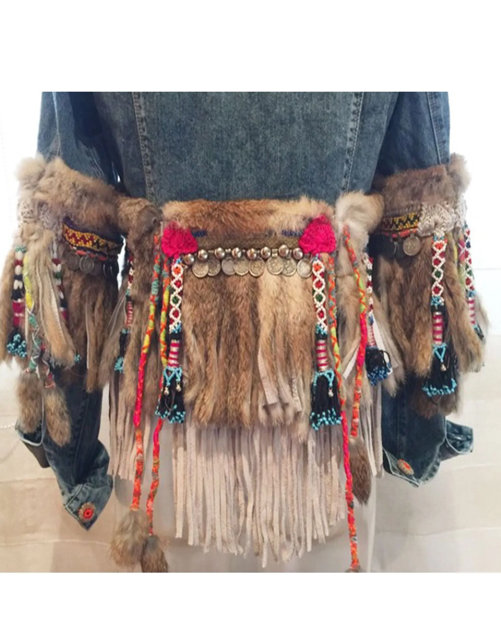 Denim Jacket with Fur Fringe