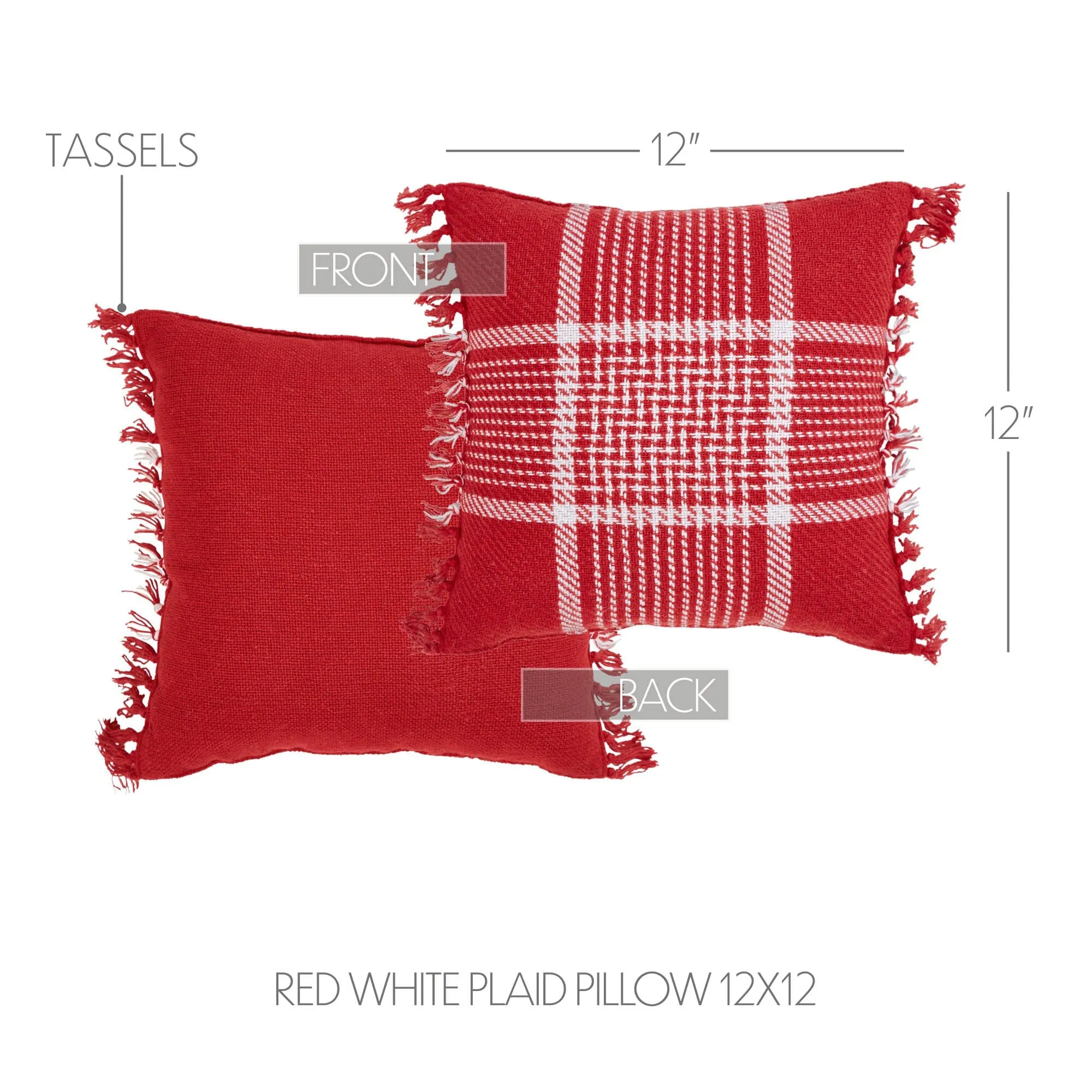 Eston Red Plaid Fringed Pillow 12"