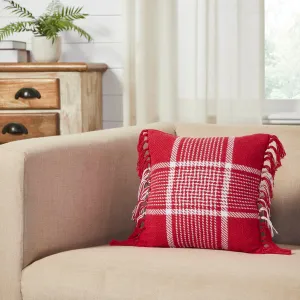 Eston Red Plaid Fringed Pillow 12"