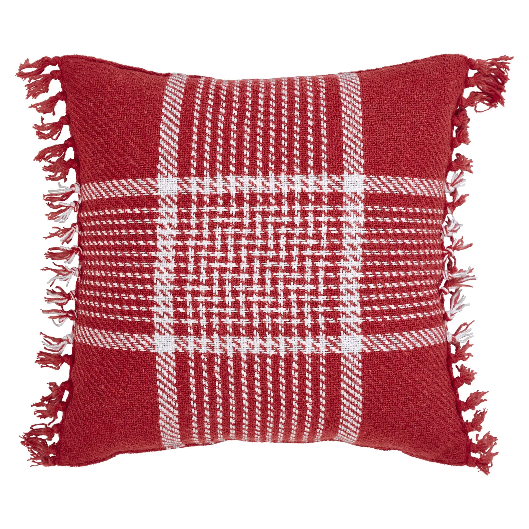 Eston Red Plaid Fringed Pillow 12"