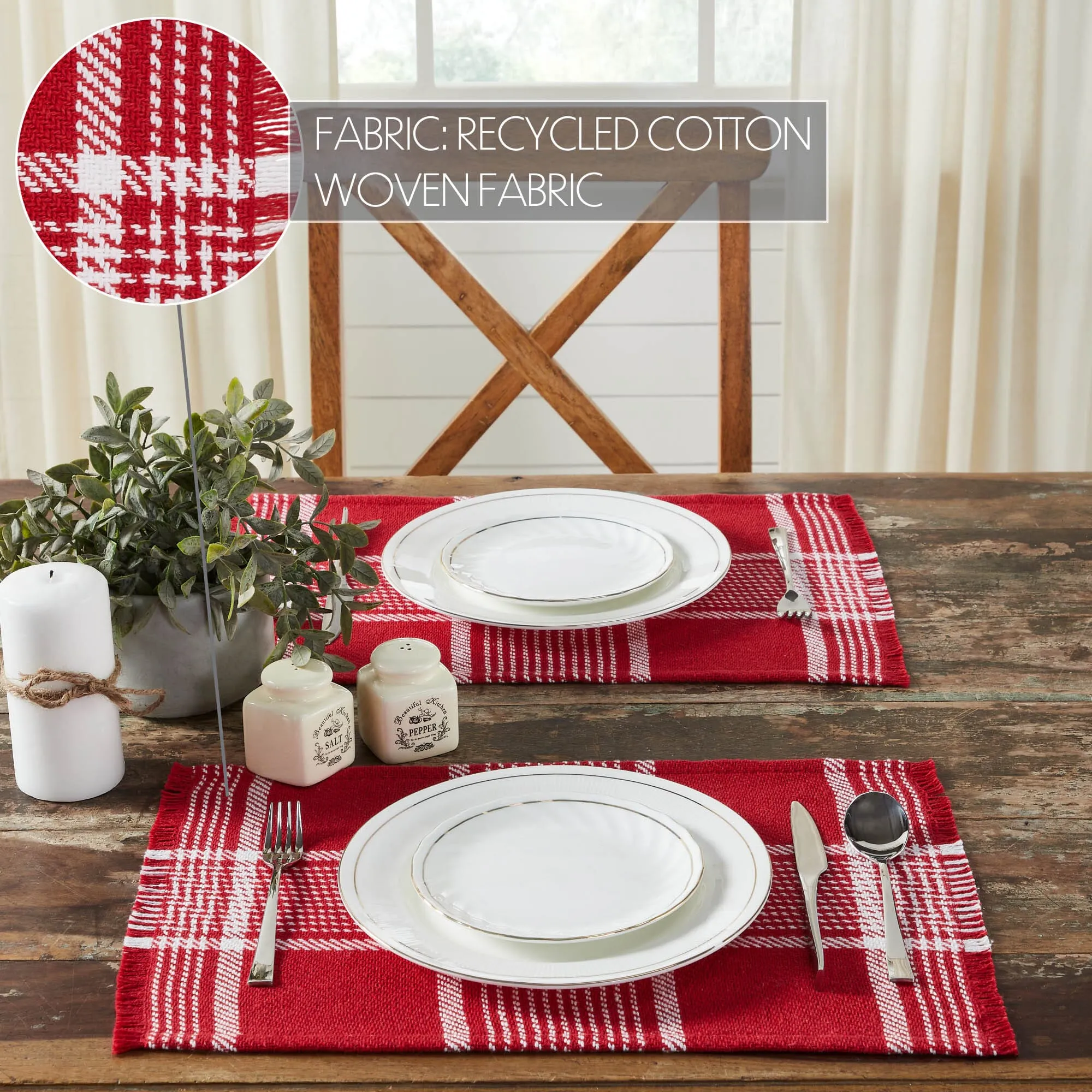 Eston Red Plaid Fringed Placemats - Set of 2