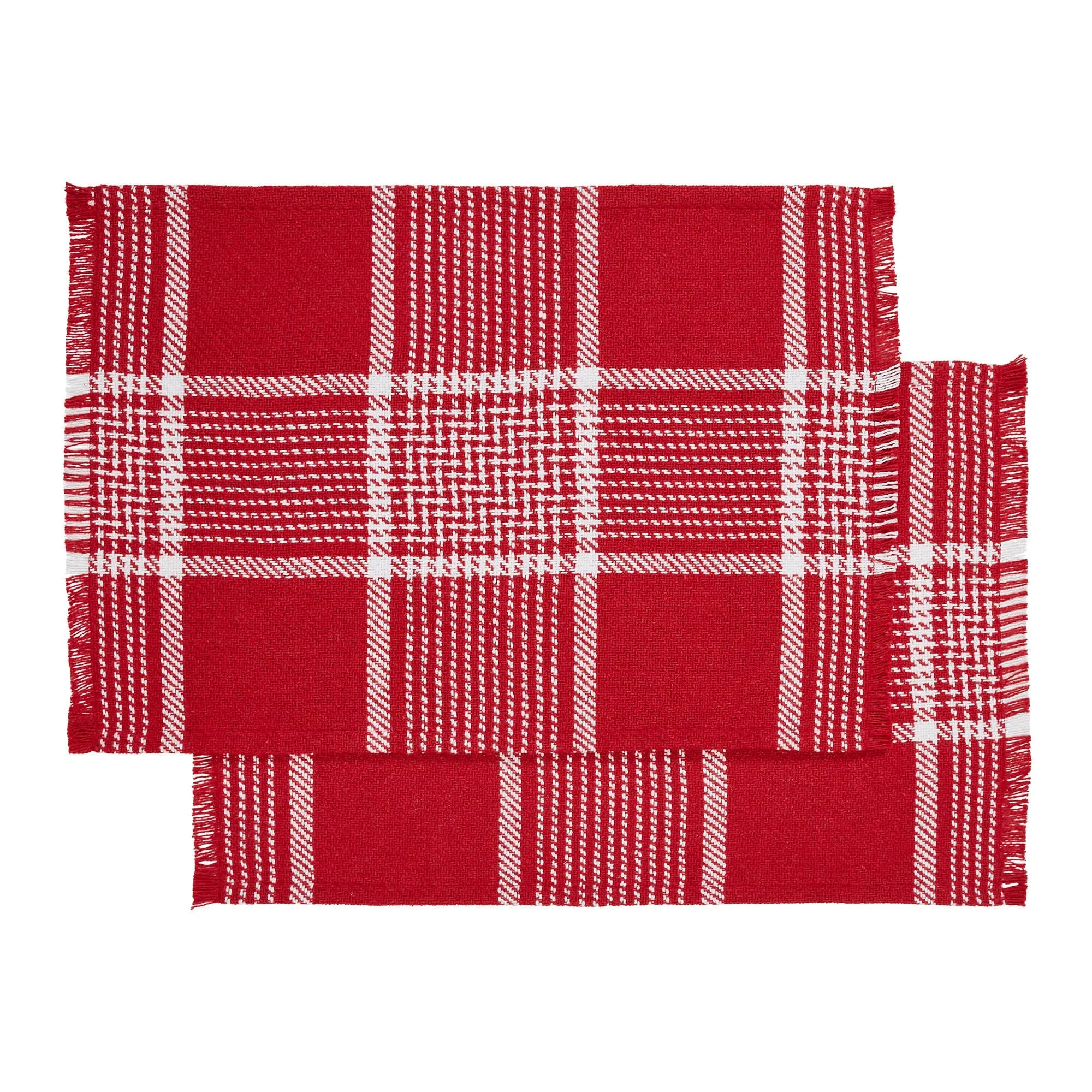 Eston Red Plaid Fringed Placemats - Set of 2