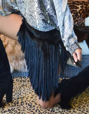 Fur Belt with Fringe in Black