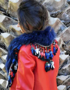 Fur Collar w/Tassels in Blue