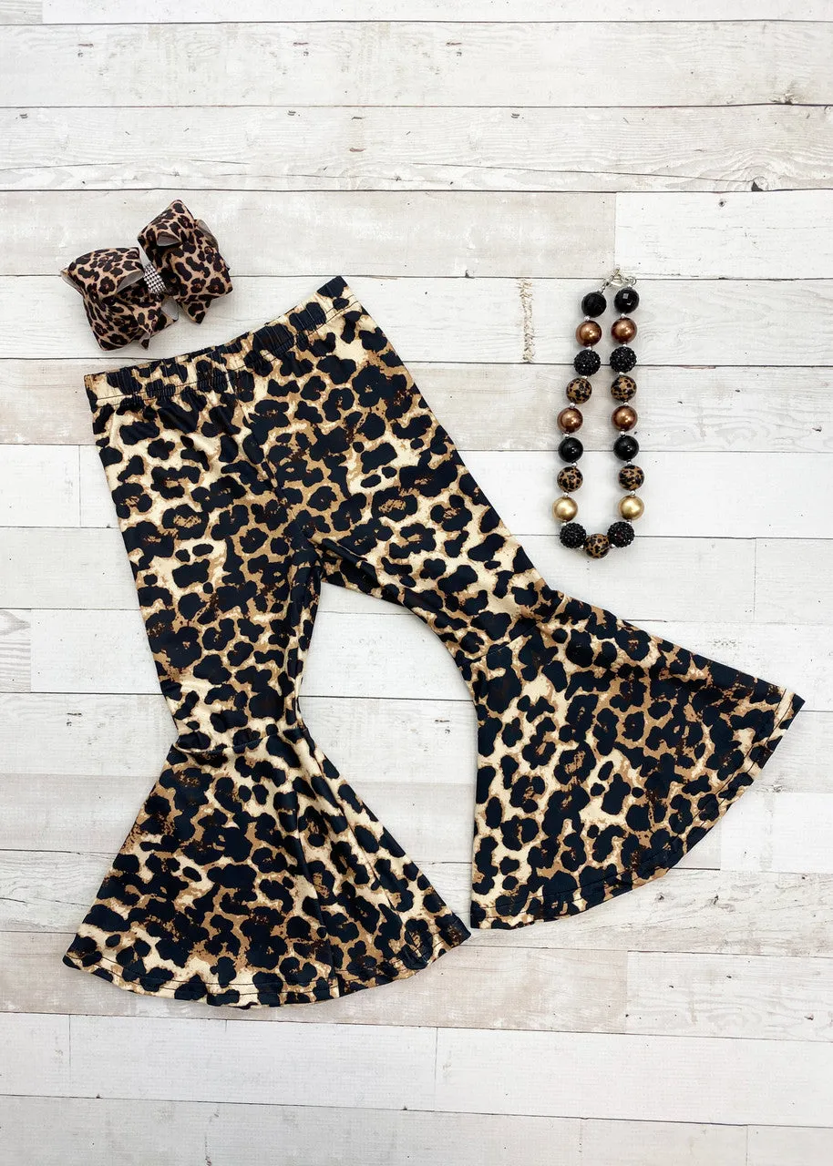 Girls Animal Print Bell Bottom Pants