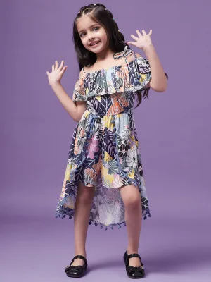 Girls Printed Cotton Off-Shoulder Playsuit - Ps Peaches