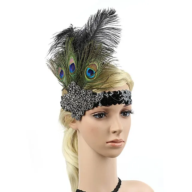 Great Gatsby 1920's Flapper Feather Headdress Fancy Dress - Black (Style 11)