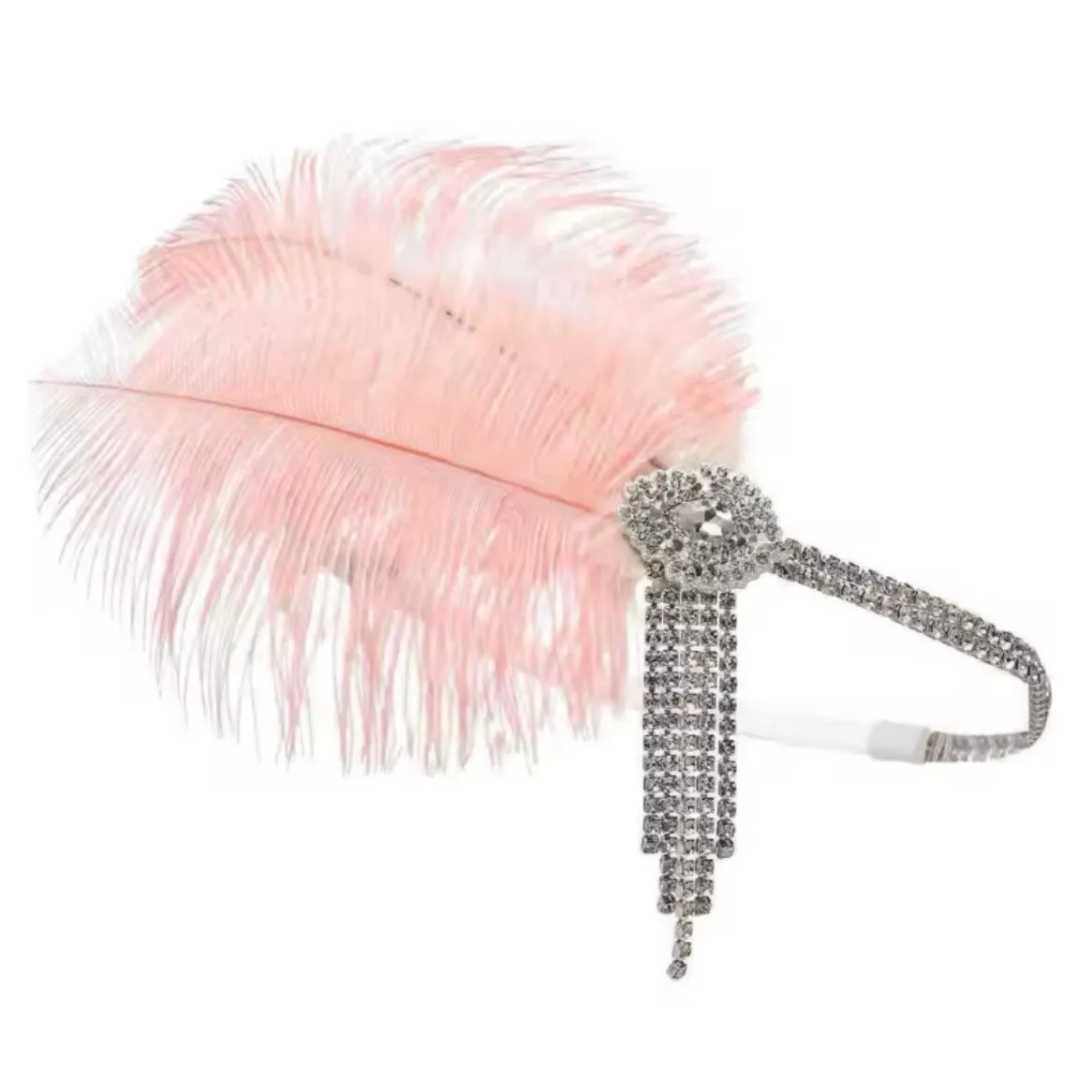 Great Gatsby 1920's Flapper Feather Headdress Fancy Dress - Pink (Style 26)