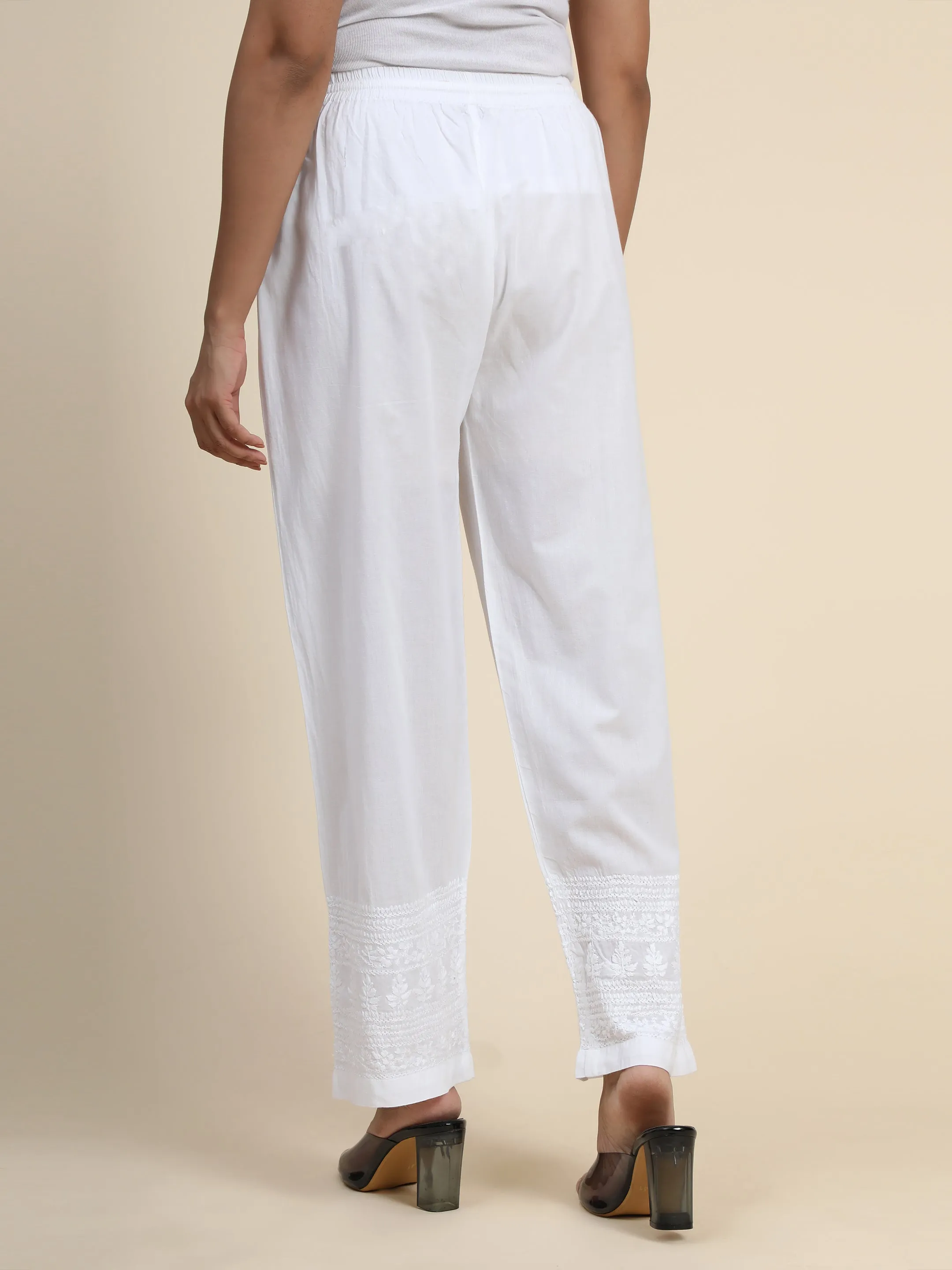 HOK Chikankari Cotton White Pant Trouser