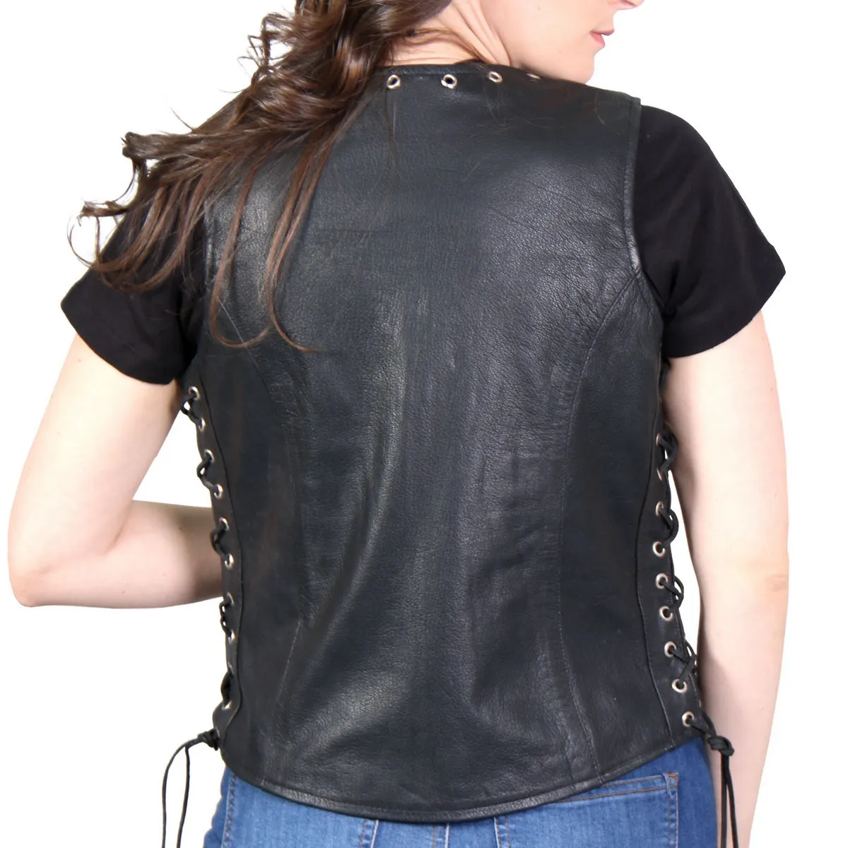 Hot Leathers VSL1009 Ladies Black Lambskin Vest with Grommet Accents